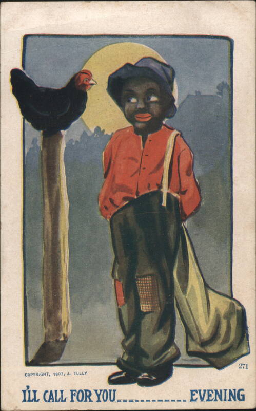 Black Americana Boy with Sack Looking at Chicken 1907