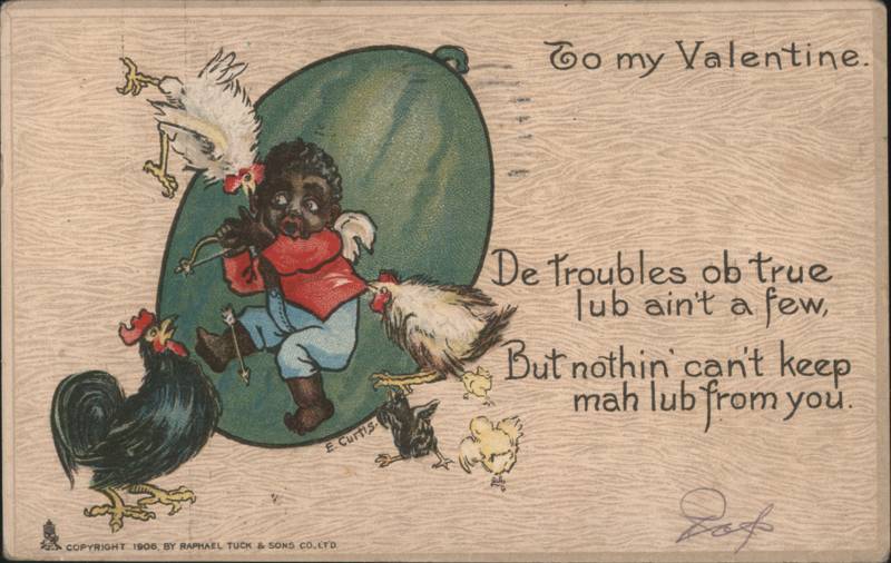 Black Cupid with Watermelon and Chickens Valentine
