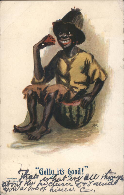 Black Boy Eating Watermelon Slice 'Golly, it's good!'