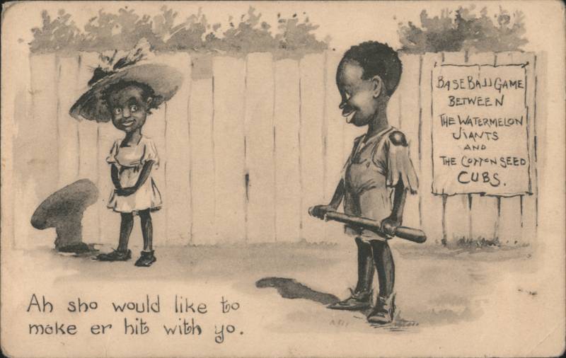 Black Americana Baseball Boy and Girl 'Make er Hit'