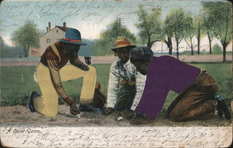 A Quiet Game, Three Men Playing Dice Craps Embossed