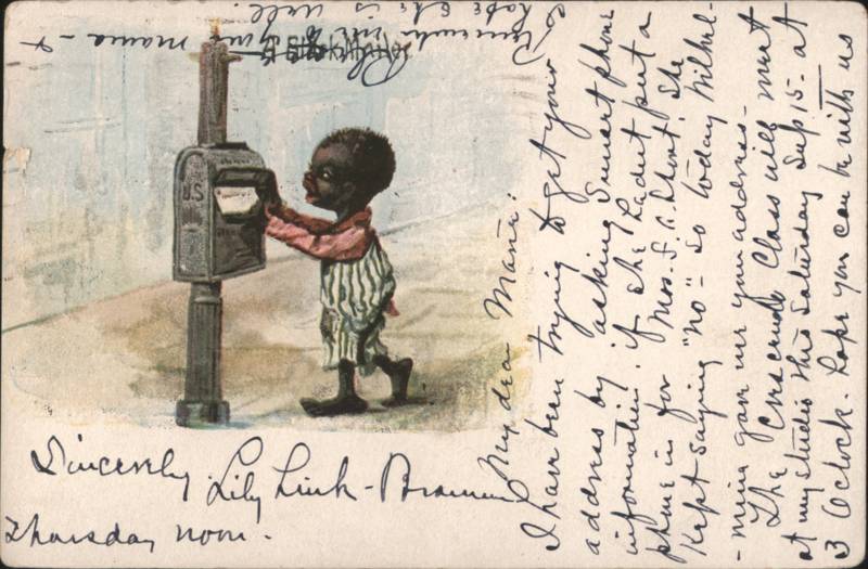 Black Child Mailing Letter in US Mail Box Illustration