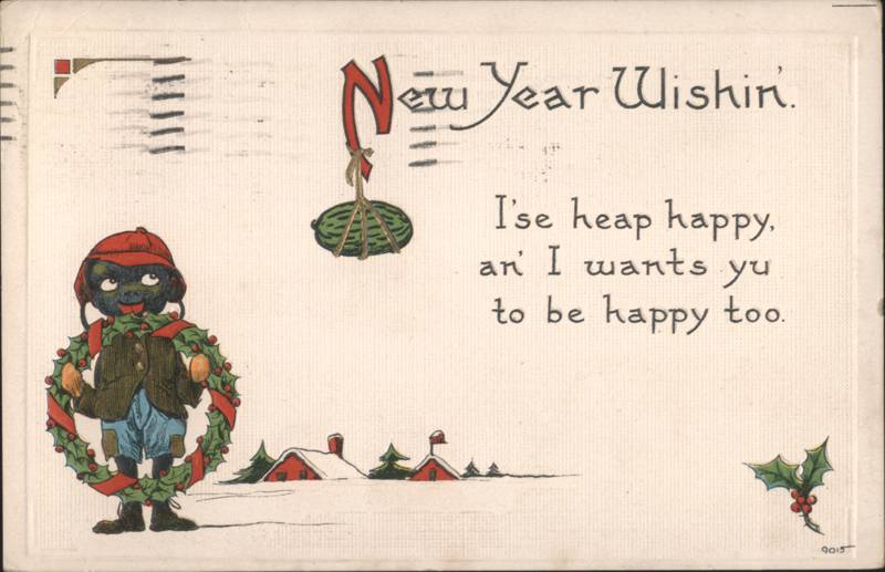 New Year Wishin' Black Boy in Holly Wreath Watermelon