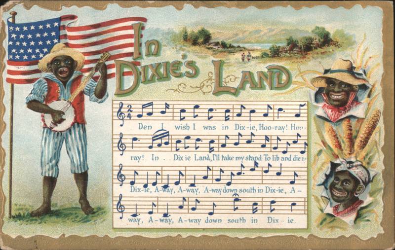 In Dixie's Land Banjo Player Sheet Music & US Flag