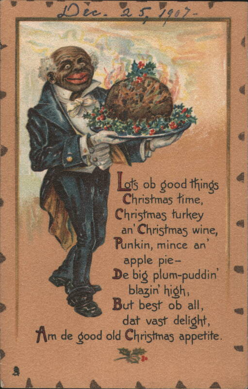 Black Butler Serving Flaming Christmas Plum Pudding