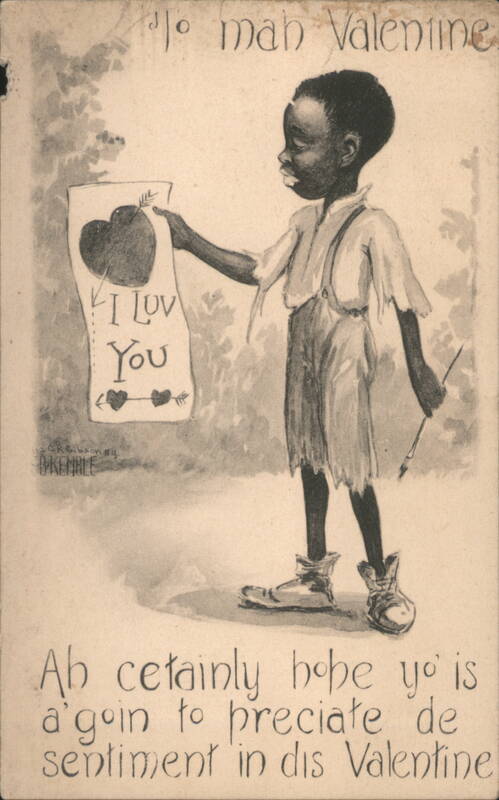 E.W. Kemble Valentine Boy Holding I Luv You Sign Blacks