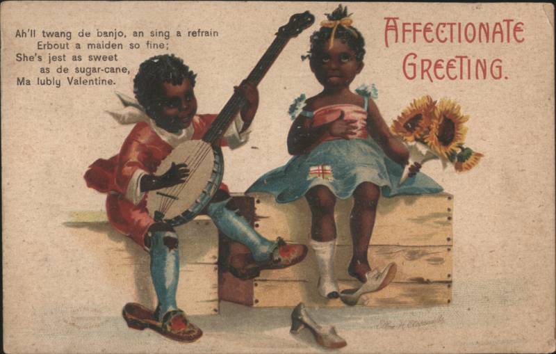 Valentine Ellen Clapsaddle Boy with Banjo and Girl