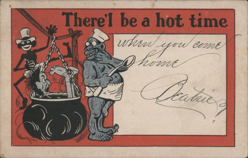 There'l Be a Hot Time Cannibal Cooking Pot Caricature