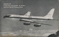 Boeing 707 Jet Transport Cruising Over Mt. Rainier Arcade Card