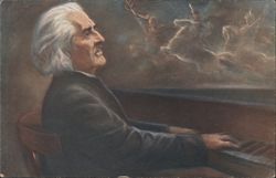 Franz Liszt Playing Piano Hungarian Rhapsody Art Postcard