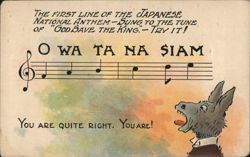 Comic Donkey Singing O Wa Ta Na Siam Japanese Anthem Pun Postcard