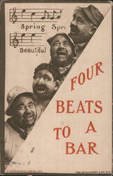 Four Beats to a Bar Comic Singing Men Music Pun Postcard