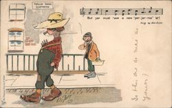 Gus Elen Song New Per-Jar-Ma 'At Illustrated Comic Postcard