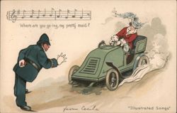 Where Are You Going, My Pretty Maid? Car & Policeman Postcard