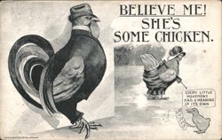 Believe Me! She's Some Chicken, Comic Dressed Rooster Postcard