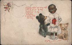 R.F. Outcault Valentine Black Boy with Bear Cub and Dog Postcard