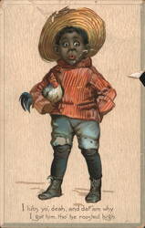Boy Holding Rooster I Lubs Yo Deah Tuck Valentine Postcard