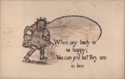 Cobb Shinn Black Americana Girl When Any Body Is So Happy Postcard