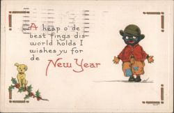 New Year Black Americana Boy and Dog by Bernhardt Wall Postcard