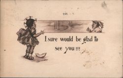 Cobb Shinn Black Americana I Sure Would Be Glad to See You Postcard