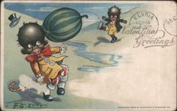 Valentine Greetings Boy Kicking Watermelon Football Postcard