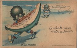 Valentine Greetings Boy with Giant Watermelon H.G. Tong Postcard