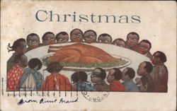 Christmas Black Americana Children Around Roast Turkey Postcard