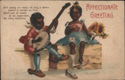 Valentine Ellen Clapsaddle Boy with Banjo and Girl Postcard