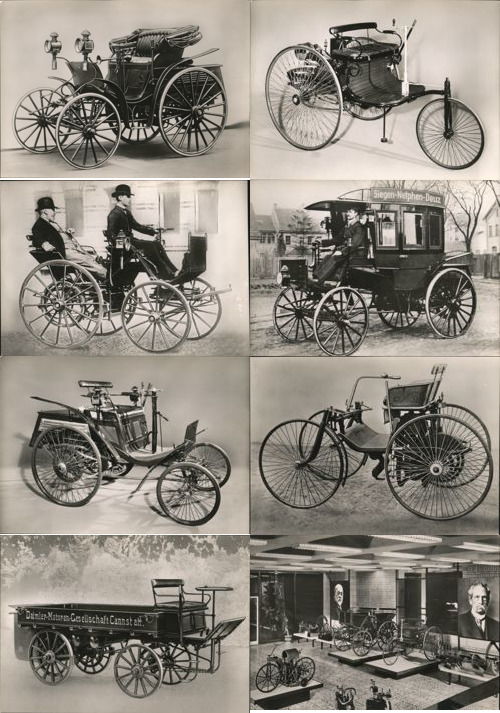 Set of 8: Mercedes-Benz Early Automobiles Postcards Patent Motorwagen Velo