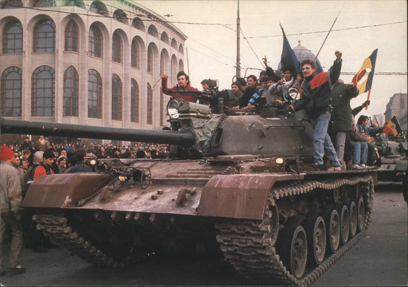 Romanian Revolution December 1989 Demonstrators on Tank