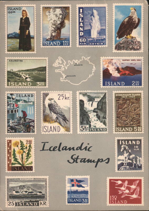 Icelandic Stamps Selection with Map of Iceland