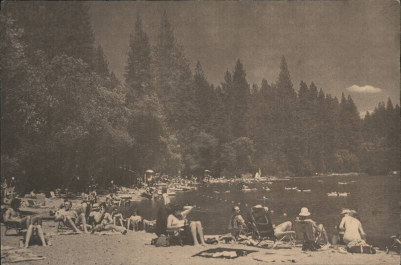 Beach Scene and Sunbathers at Twain Harte Lake