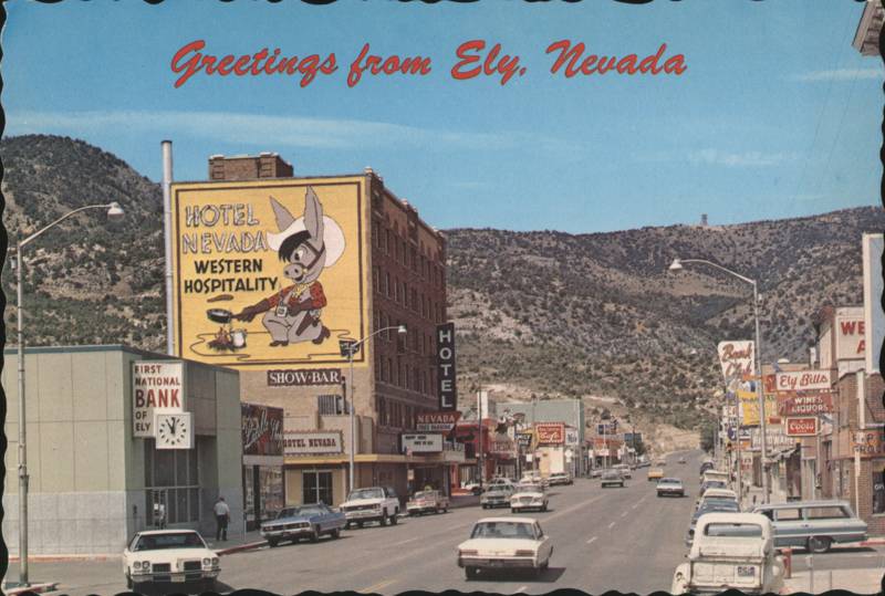 Downtown Street Scene Featuring Hotel Nevada Mural