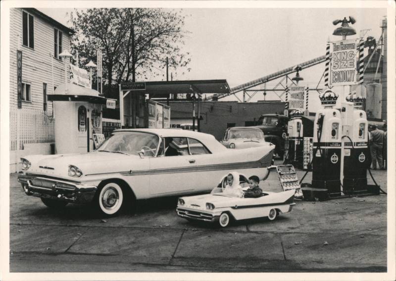 1958 DeSoto and Matching Junior Car at Gas Station