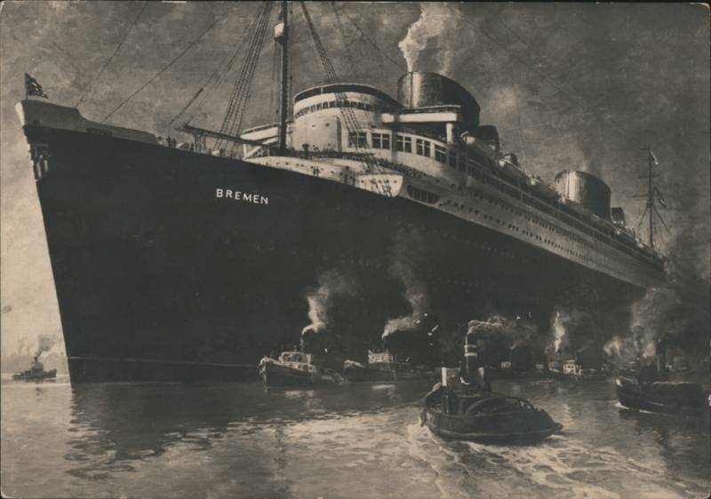 Norddeutscher Lloyd D. Bremen Ocean Liner with Tugs
