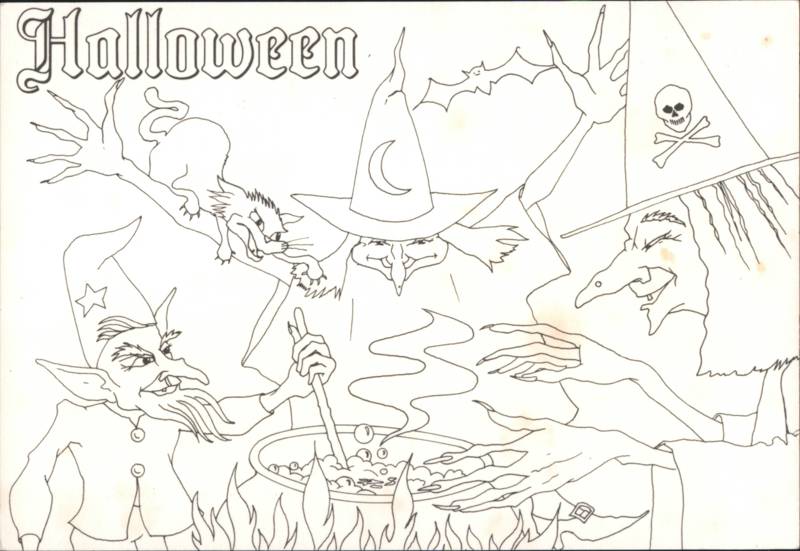 Halloween Witches Cauldron Kiddy Colour Card