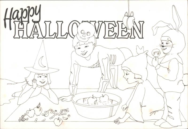Happy Halloween Kiddy Colour Card Bobbing for Apples