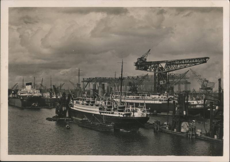 Kuhwärder Hafen Shipyard Cranes and Ocean Liners
