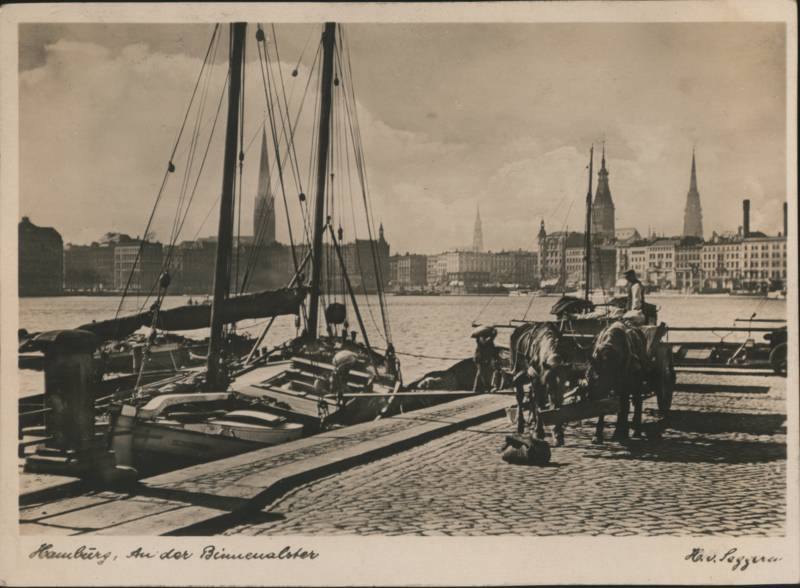 An der Binnenalster with Boats and Horse Cart