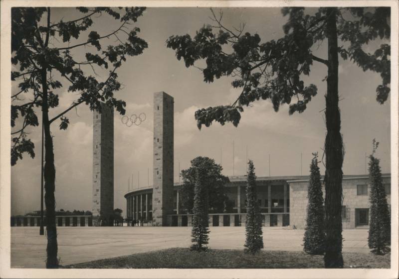 Main Entrance to Reichssportfeld with Olympic Rings