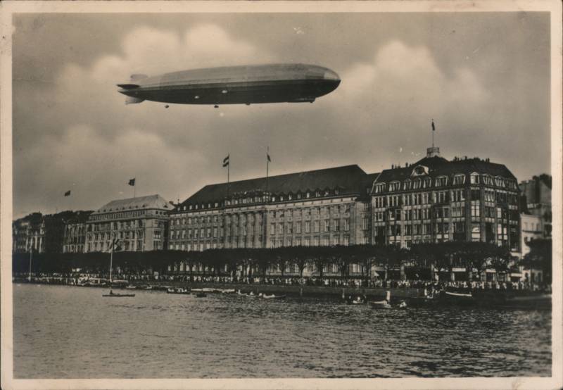 Graf Zeppelin Over Hapag Building, Alsterdamm