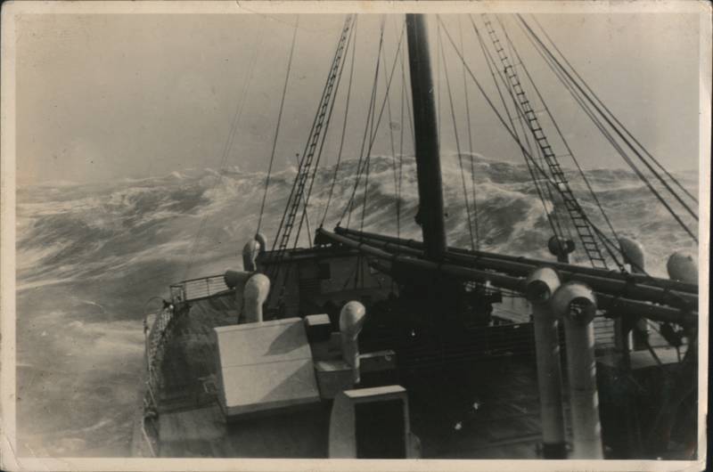 SS Hansa Ocean Liner Deck View in Rough Seas