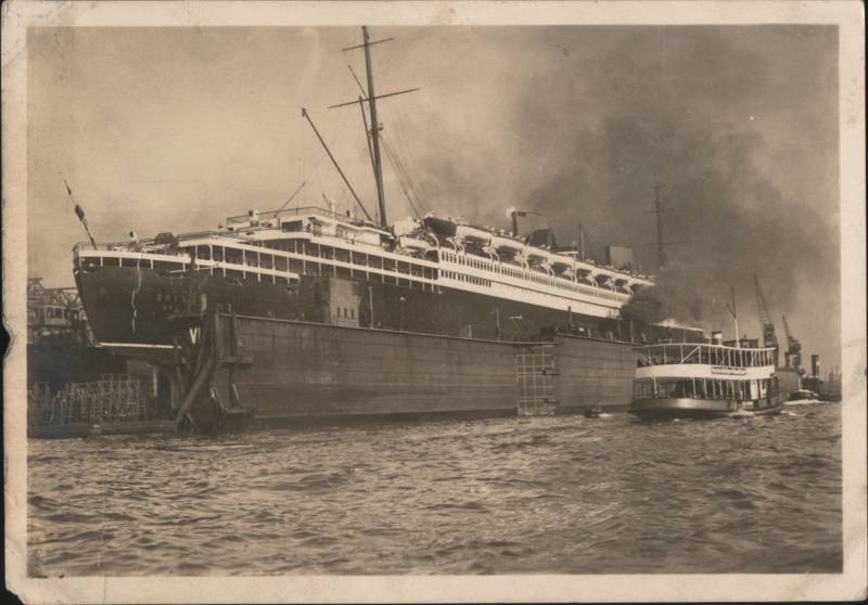 Ocean Liner SS Bremen in Floating Dry Dock