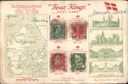 The Kingdom of Denmark Four Kings, Castles and Map Postcard