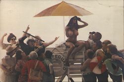 Topless Lifeguard and Beach Crowd Humor by Reid Miles Postcard