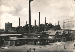 Bahnhof and Röchling Ironworks Blast Furnaces Postcard