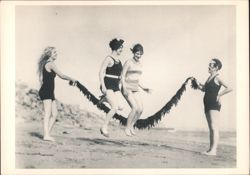 On the Beach, Women Jumping Seaweed Rope, 1928 Postcard