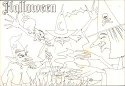 Halloween Witches Cauldron Kiddy Colour Card Postcard