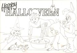 Happy Halloween Kiddy Colour Card Bobbing for Apples Postcard