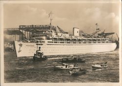 KdF Ship Wilhelm Gustloff with Tugboats Postcard